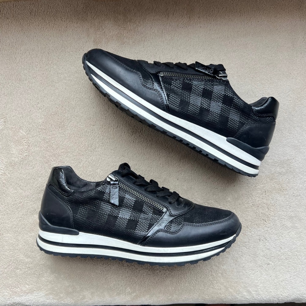 Gabor Comfort OptiFit Women 6.5 H US 9 Black Leather Fashion Sneakers Side Zip